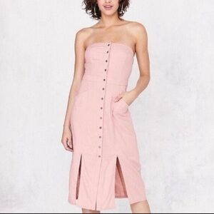 BDG Strapless Button-Front Midi Dress